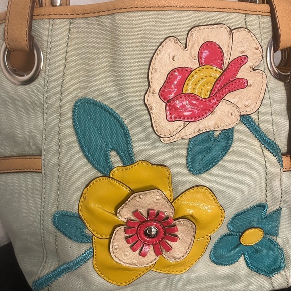 Relic Tan and Yellow Shoulder Bag with Artistic Flair - Picture 2 of 11